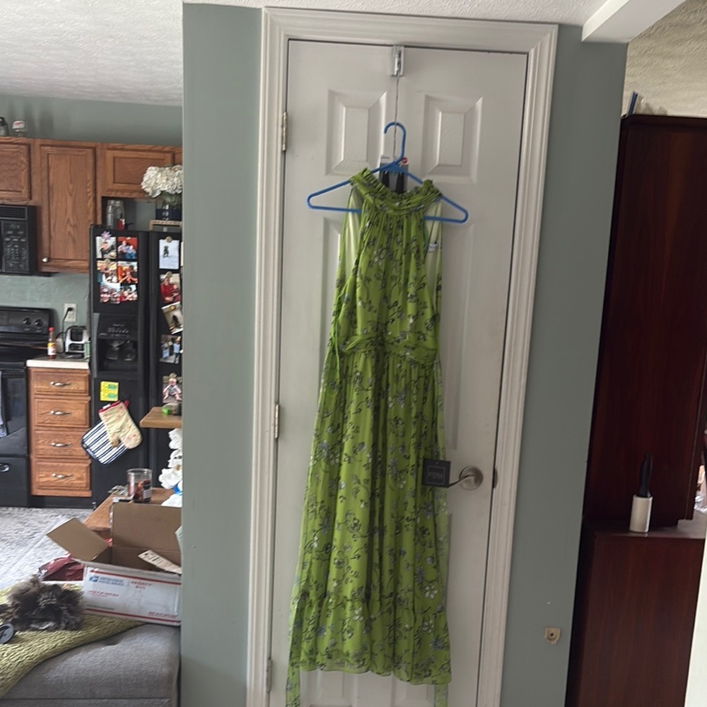 Mac Duggal Green Floral Maxi Dress
